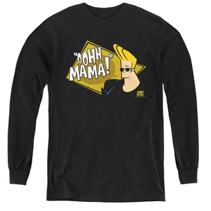 AN OFFCIALLY LICENSED JOHNNY BRAVO OOHH MAMA YOUTH LONG SLEEVE T-SHIRT BLACK