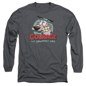 AN OFFCIALLY LICENSED COURAGE THE COWARDLY DOG COURAGE MEN'S LONG SLEEVE T-SHIRT CHARCOAL