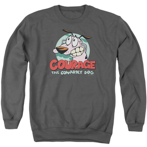AN OFFCIALLY LICENSED COURAGE THE COWARDLY DOG COURAGE ADULT UNISEX CREWNECK SWEATSHIRT CHARCOAL