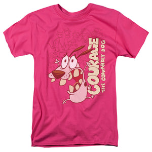 AN OFFCIALLY LICENSED COURAGE THE COWARDLY DOG RUNNING SCARED MEN'S REGULAR FIT T-SHIRT HOT PINK