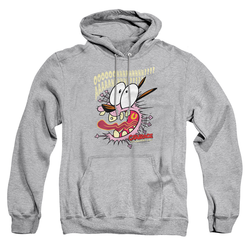 AN OFFCIALLY LICENSED COURAGE THE COWARDLY DOG SCAREDY DOG ADULT UNISEX PULLOVER HOODIE ATHLETIC HEATHER