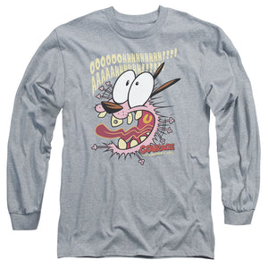 AN OFFCIALLY LICENSED COURAGE THE COWARDLY DOG SCAREDY DOG MEN'S LONG SLEEVE T-SHIRT ATHLETIC HEATHER
