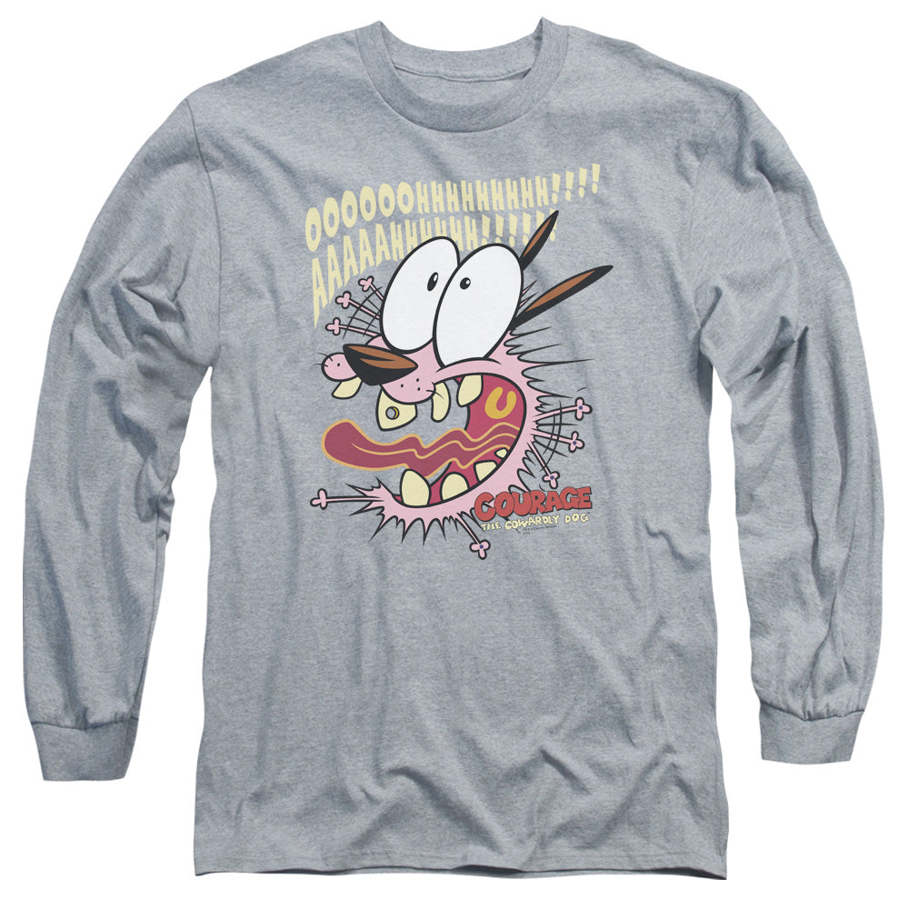 AN OFFCIALLY LICENSED COURAGE THE COWARDLY DOG SCAREDY DOG MEN'S LONG SLEEVE T-SHIRT ATHLETIC HEATHER