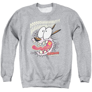 AN OFFCIALLY LICENSED COURAGE THE COWARDLY DOG SCAREDY DOG ADULT UNISEX CREWNECK SWEATSHIRT ATHLETIC HEATHER