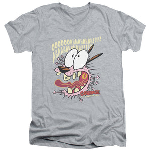 AN OFFCIALLY LICENSED COURAGE THE COWARDLY DOG SCAREDY DOG MEN'S V-NECK T-SHIRT ATHLETIC HEATHER