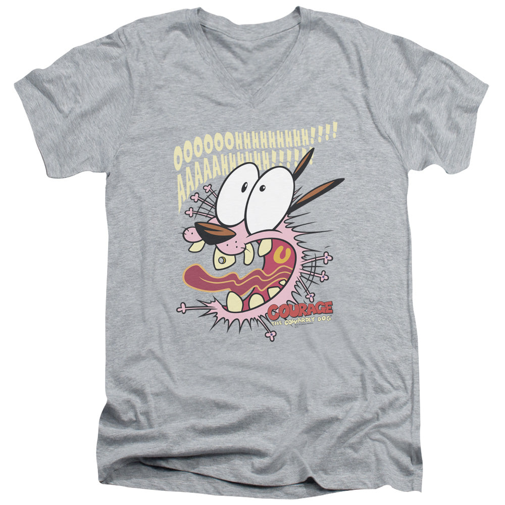 AN OFFCIALLY LICENSED COURAGE THE COWARDLY DOG SCAREDY DOG MEN'S V-NECK T-SHIRT ATHLETIC HEATHER