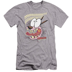 AN OFFCIALLY LICENSED COURAGE THE COWARDLY DOG SCAREDY DOG MEN'S PREMIUM SLIM FIT T-SHIRT ATHLETIC HEATHER