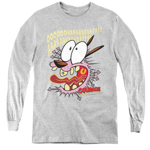 AN OFFCIALLY LICENSED COURAGE THE COWARDLY DOG SCAREDY DOG YOUTH LONG SLEEVE T-SHIRT ATHLETIC HEATHER
