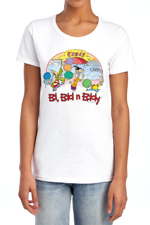 AN OFFCIALLY LICENSED ED EDD EDDY JAWBREAKERS WOMEN'S REGULAR FIT T-SHIRT CAROLINA BLUE