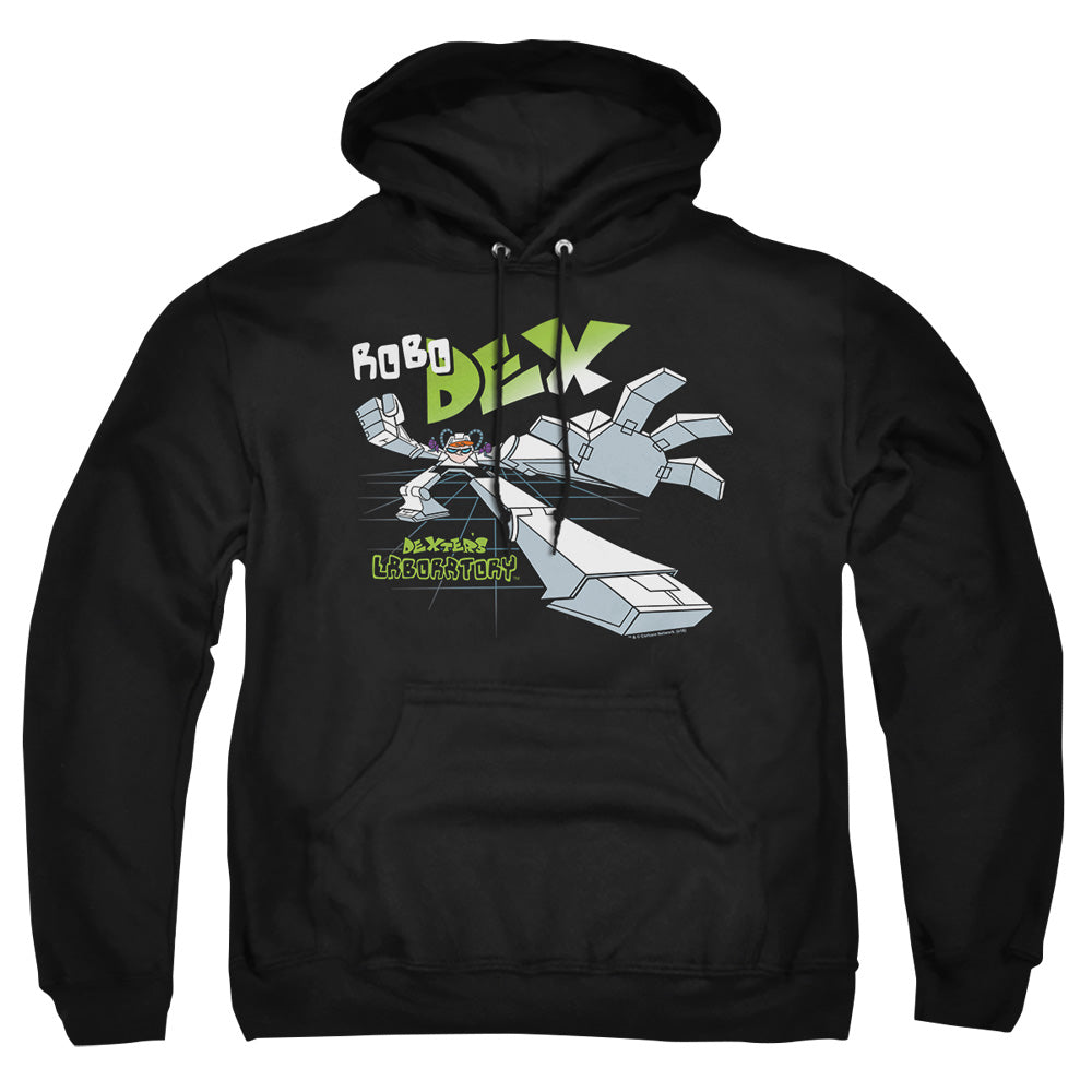 AN OFFCIALLY LICENSED DEXTERS LABORATORY ROBO DEX ADULT UNISEX PULLOVER HOODIE BLACK