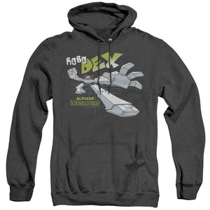 AN OFFCIALLY LICENSED DEXTERS LABORATORY ROBO DEX ADULT UNISEX HEATHER PULLOVER HOODIE BLACK