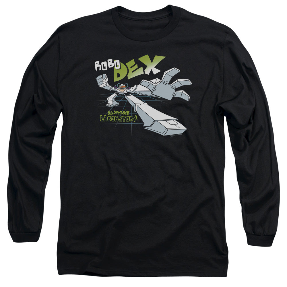 AN OFFCIALLY LICENSED DEXTERS LABORATORY ROBO DEX MEN'S LONG SLEEVE T-SHIRT BLACK