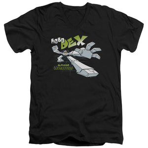 AN OFFCIALLY LICENSED DEXTERS LABORATORY ROBO DEX MEN'S V-NECK T-SHIRT BLACK