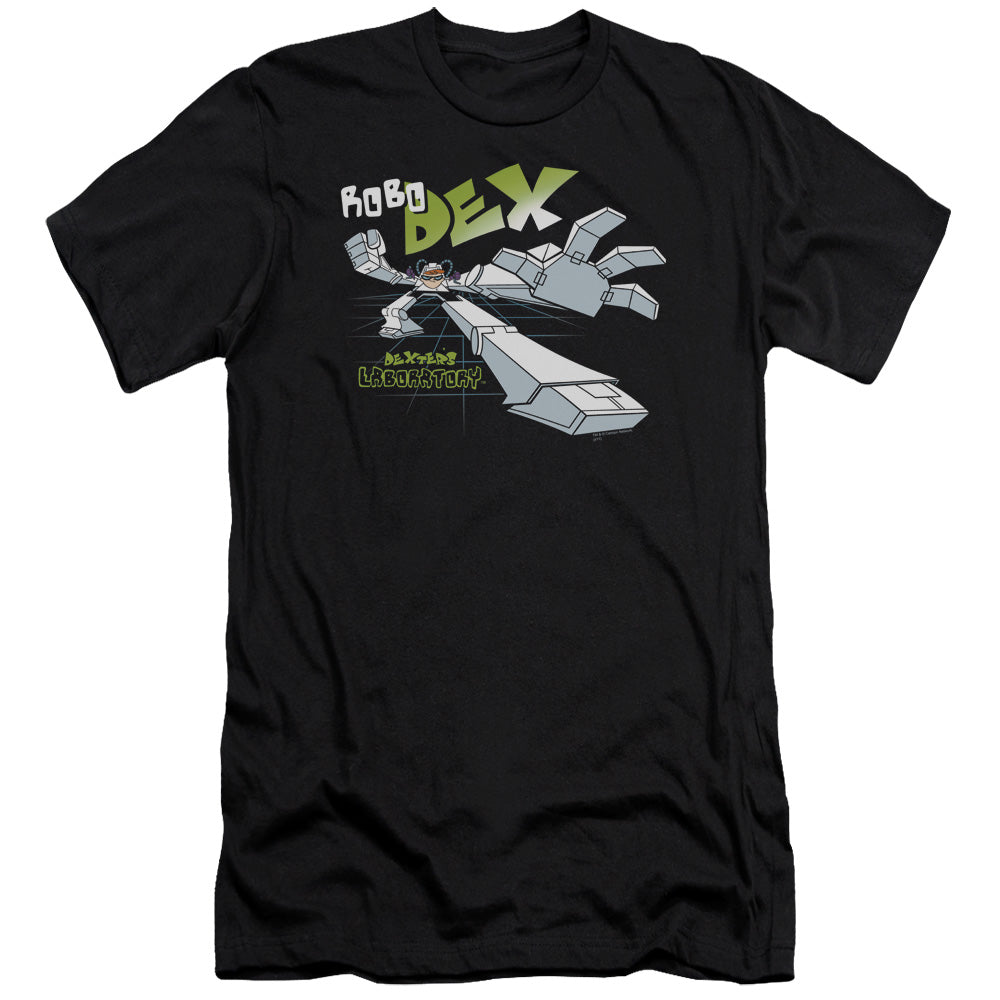 AN OFFCIALLY LICENSED DEXTERS LABORATORY ROBO DEX MEN'S PREMIUM SLIM FIT T-SHIRT BLACK