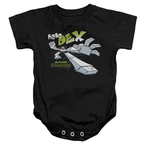 AN OFFCIALLY LICENSED DEXTERS LABORATORY ROBO DEX BABY BODYSUIT BLACK