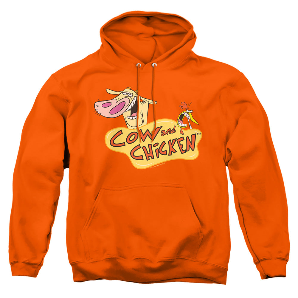 AN OFFCIALLY LICENSED COW & CHICKEN LOGO ADULT UNISEX PULLOVER HOODIE ORANGE