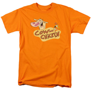 AN OFFCIALLY LICENSED COW & CHICKEN LOGO MEN'S REGULAR FIT T-SHIRT ORANGE