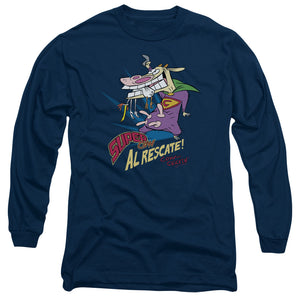 AN OFFCIALLY LICENSED COW & CHICKEN SUPER COW MEN'S LONG SLEEVE T-SHIRT NAVY