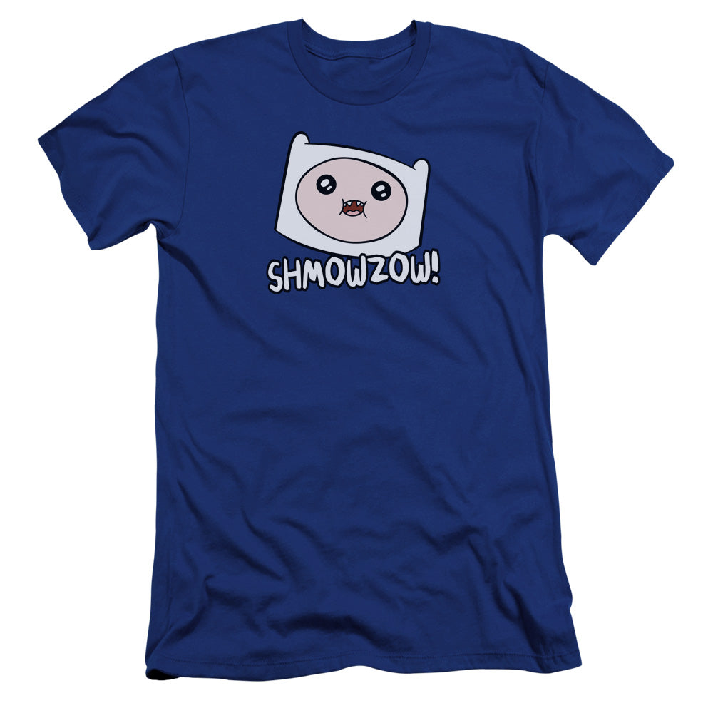 AN OFFCIALLY LICENSED ADVENTURE TIME SHMOWZOW MEN'S PREMIUM SLIM FIT T-SHIRT ROYAL