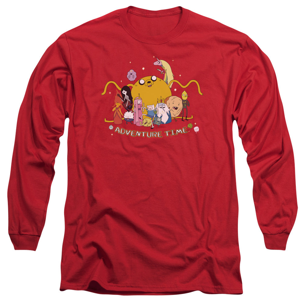 AN OFFCIALLY LICENSED ADVENTURE TIME OUTSTRETCHED MEN'S LONG SLEEVE T-SHIRT RED