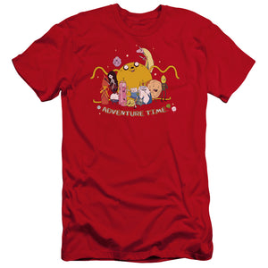 AN OFFCIALLY LICENSED ADVENTURE TIME OUTSTRETCHED MEN'S PREMIUM SLIM FIT T-SHIRT RED