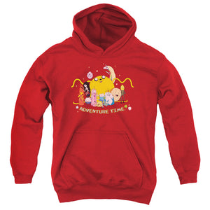 AN OFFCIALLY LICENSED ADVENTURE TIME OUTSTRETCHED YOUTH HOODIE RED