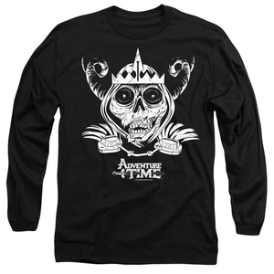 AN OFFCIALLY LICENSED ADVENTURE TIME SKULL FACE MEN'S LONG SLEEVE T-SHIRT BLACK