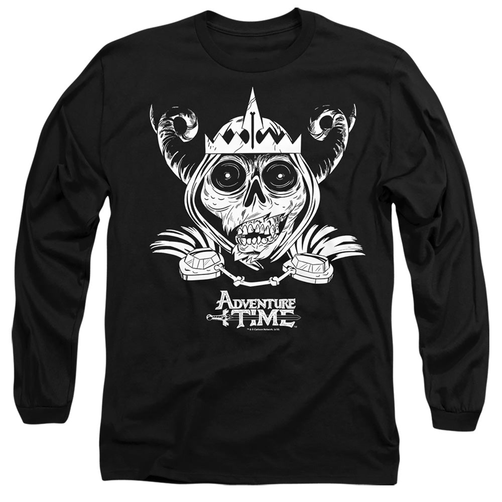 AN OFFCIALLY LICENSED ADVENTURE TIME SKULL FACE MEN'S LONG SLEEVE T-SHIRT BLACK