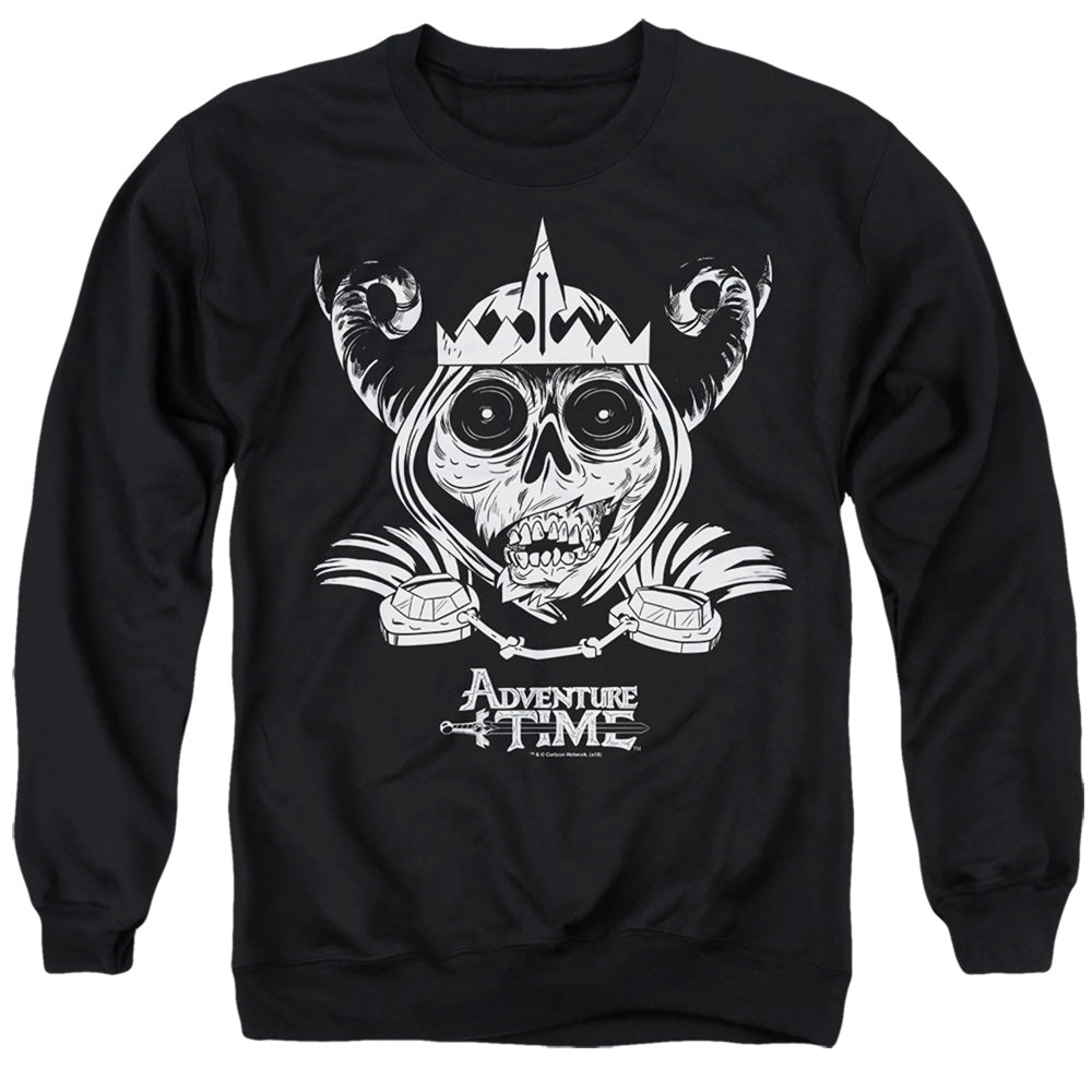 AN OFFCIALLY LICENSED ADVENTURE TIME SKULL FACE ADULT UNISEX CREWNECK SWEATSHIRT BLACK