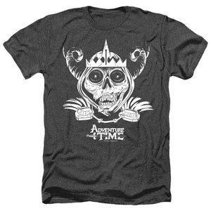 AN OFFCIALLY LICENSED ADVENTURE TIME SKULL FACE MEN'S HEATHER T-SHIRT CHARCOAL
