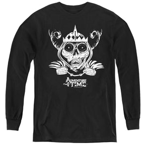 AN OFFCIALLY LICENSED ADVENTURE TIME SKULL FACE YOUTH LONG SLEEVE T-SHIRT BLACK