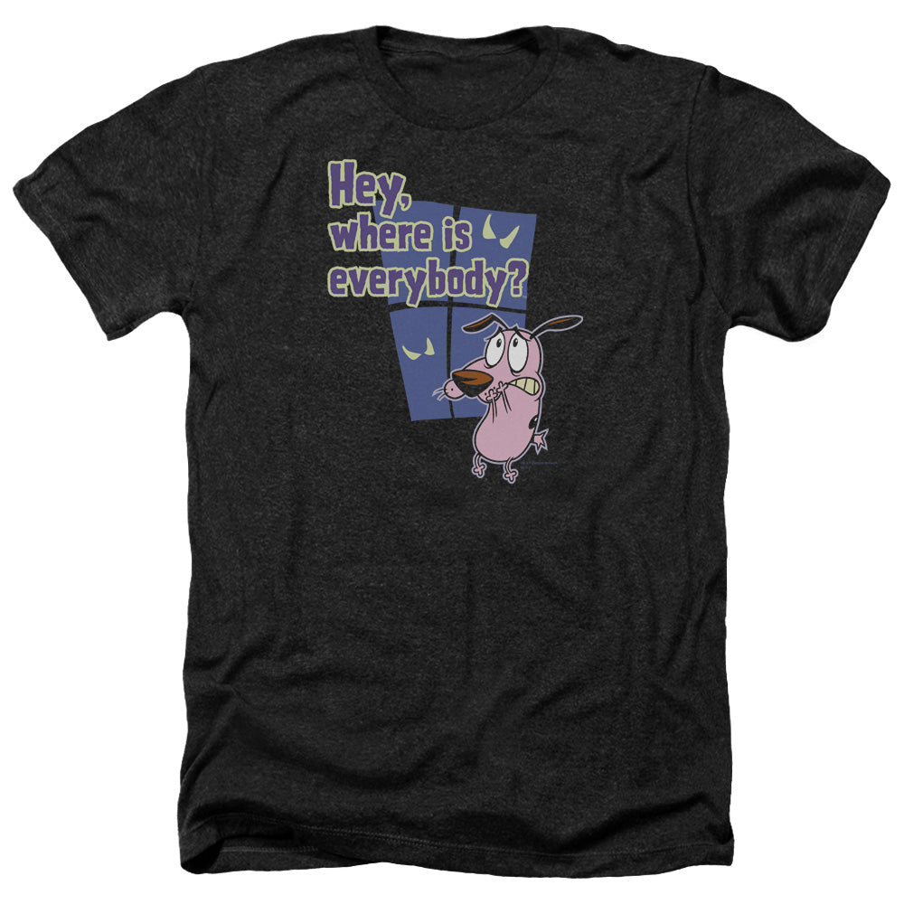 AN OFFCIALLY LICENSED COURAGE WHERE IS EVERYBODY MEN'S HEATHER T-SHIRT CHARCOAL