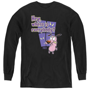 AN OFFCIALLY LICENSED COURAGE WHERE IS EVERYBODY YOUTH LONG SLEEVE T-SHIRT BLACK