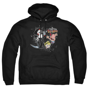 AN OFFCIALLY LICENSED BILLY & MANDY SPLATTER CAST ADULT UNISEX PULLOVER HOODIE BLACK