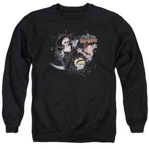 AN OFFCIALLY LICENSED BILLY & MANDY SPLATTER CAST ADULT UNISEX CREWNECK SWEATSHIRT BLACK