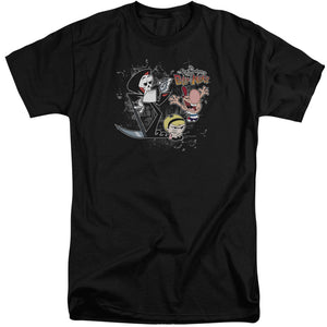 AN OFFCIALLY LICENSED BILLY & MANDY SPLATTER CAST MEN'S TALL FIT T-SHIRT BLACK