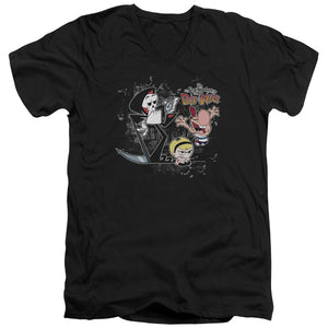 AN OFFCIALLY LICENSED BILLY & MANDY SPLATTER CAST MEN'S V-NECK T-SHIRT BLACK