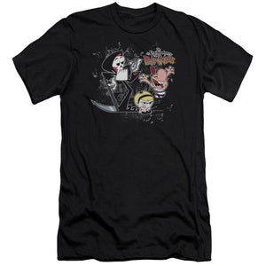 AN OFFCIALLY LICENSED BILLY & MANDY SPLATTER CAST MEN'S PREMIUM SLIM FIT T-SHIRT BLACK