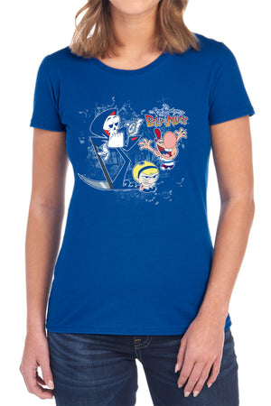 AN OFFCIALLY LICENSED BILLY & MANDY SPLATTER CAST WOMEN'S REGULAR FIT T-SHIRT BLACK