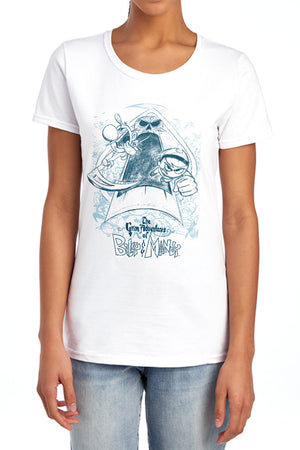 AN OFFCIALLY LICENSED GRIM ADVENTURES OF BILLY & MANDY SKETCHED WOMEN'S REGULAR FIT T-SHIRT LIGHT BLUE