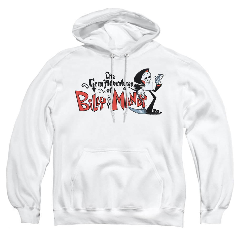 AN OFFCIALLY LICENSED BILLY & MANDY LOGO ADULT UNISEX PULLOVER HOODIE WHITE