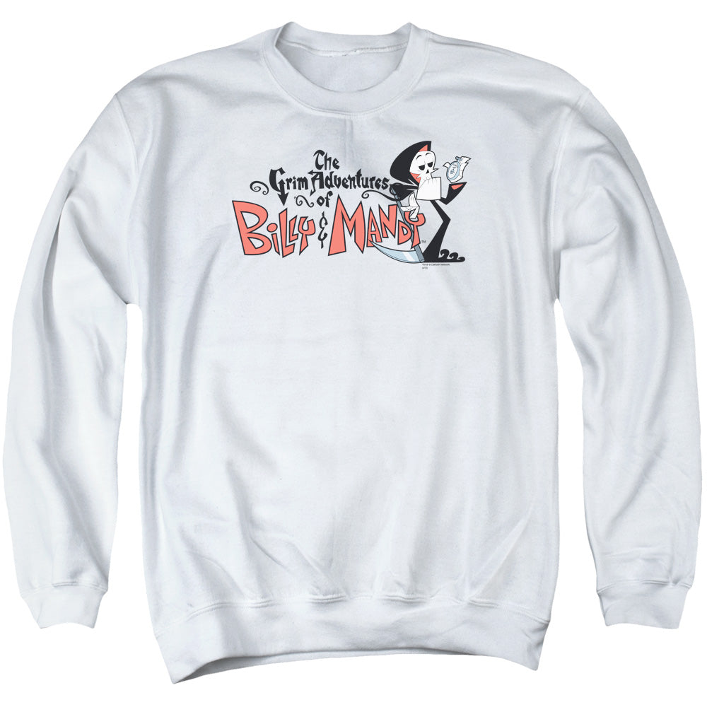 AN OFFCIALLY LICENSED BILLY & MANDY LOGO ADULT UNISEX CREWNECK SWEATSHIRT WHITE