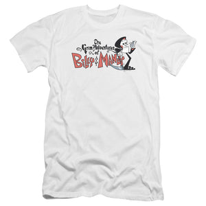 AN OFFCIALLY LICENSED BILLY & MANDY LOGO MEN'S PREMIUM SLIM FIT T-SHIRT WHITE