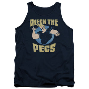 AN OFFCIALLY LICENSED JOHNNY BRAVO CHECK THE PECTS ADULT UNISEX TANK TOP NAVY
