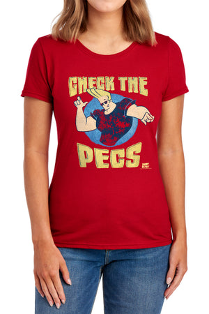 AN OFFCIALLY LICENSED JOHNNY BRAVO CHECK THE PECTS WOMEN'S REGULAR FIT T-SHIRT NAVY