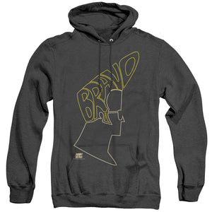 AN OFFCIALLY LICENSED JOHNNY BRAVO BRAVO HAIR ADULT UNISEX HEATHER PULLOVER HOODIE BLACK