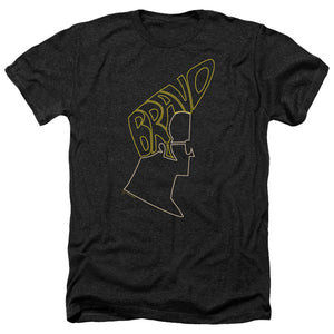 AN OFFCIALLY LICENSED JOHNNY BRAVO BRAVO HAIR MEN'S HEATHER T-SHIRT CHARCOAL