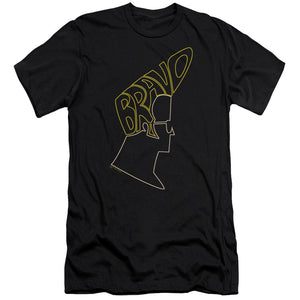 AN OFFCIALLY LICENSED JOHNNY BRAVO BRAVO HAIR MEN'S PREMIUM SLIM FIT T-SHIRT BLACK