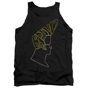 AN OFFCIALLY LICENSED JOHNNY BRAVO BRAVO HAIR ADULT UNISEX TANK TOP BLACK
