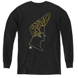 AN OFFCIALLY LICENSED JOHNNY BRAVO BRAVO HAIR YOUTH LONG SLEEVE T-SHIRT BLACK